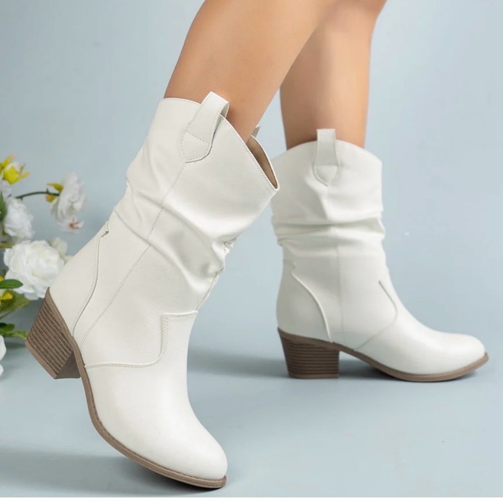 White Western Ankle Boots - Picture 2 of 12